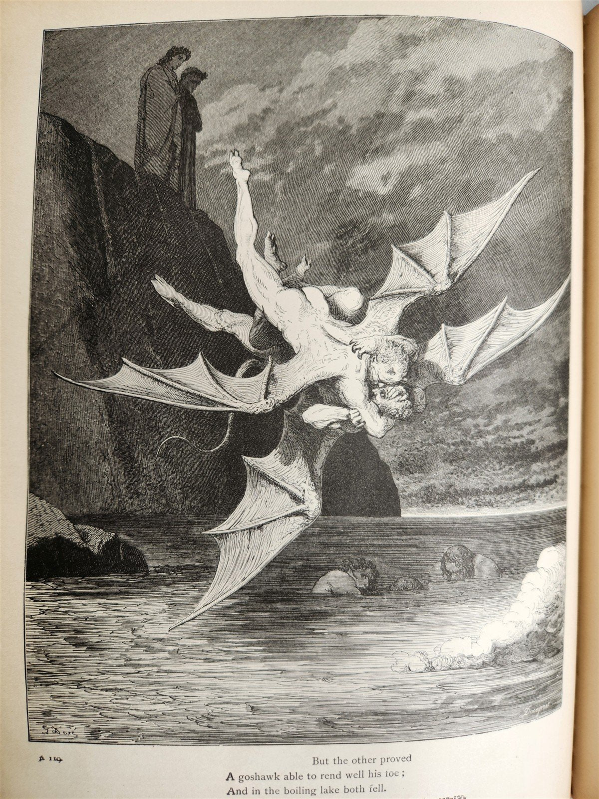 1880s DANTE'S INFERNO BEAUTIFULLY ILLUSTRATED by GUSTAVE DORE antique FOLIO