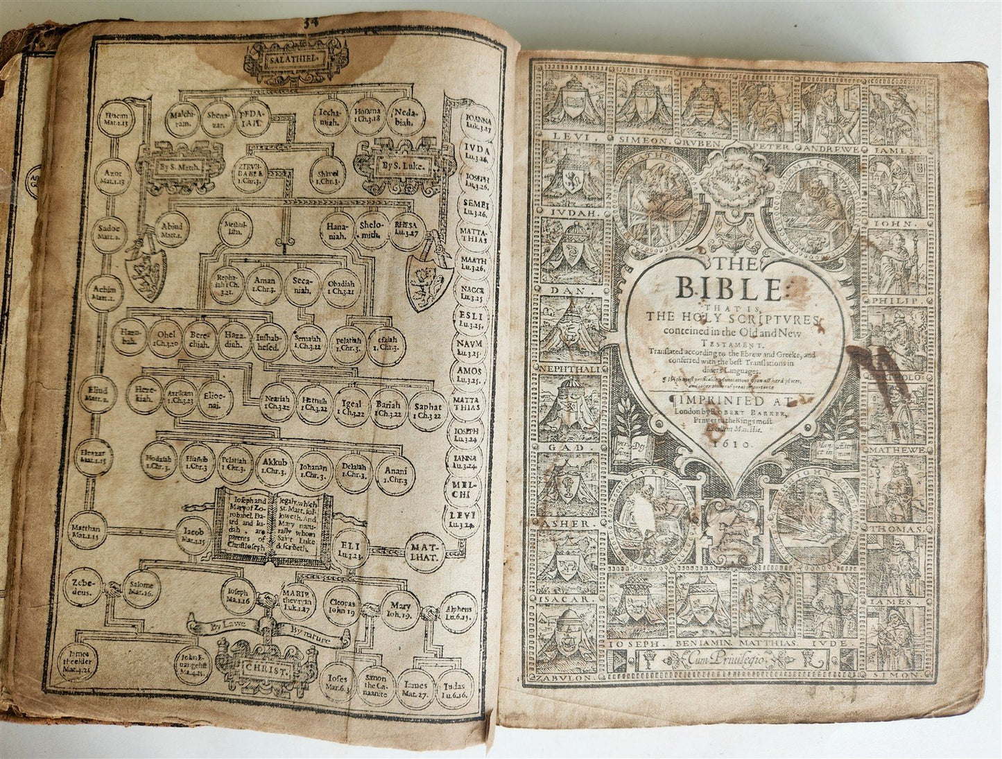 1610 BIBLE in ENGLISH by ROBERT BARKER antique ILLUSTRATED Old & New Testament