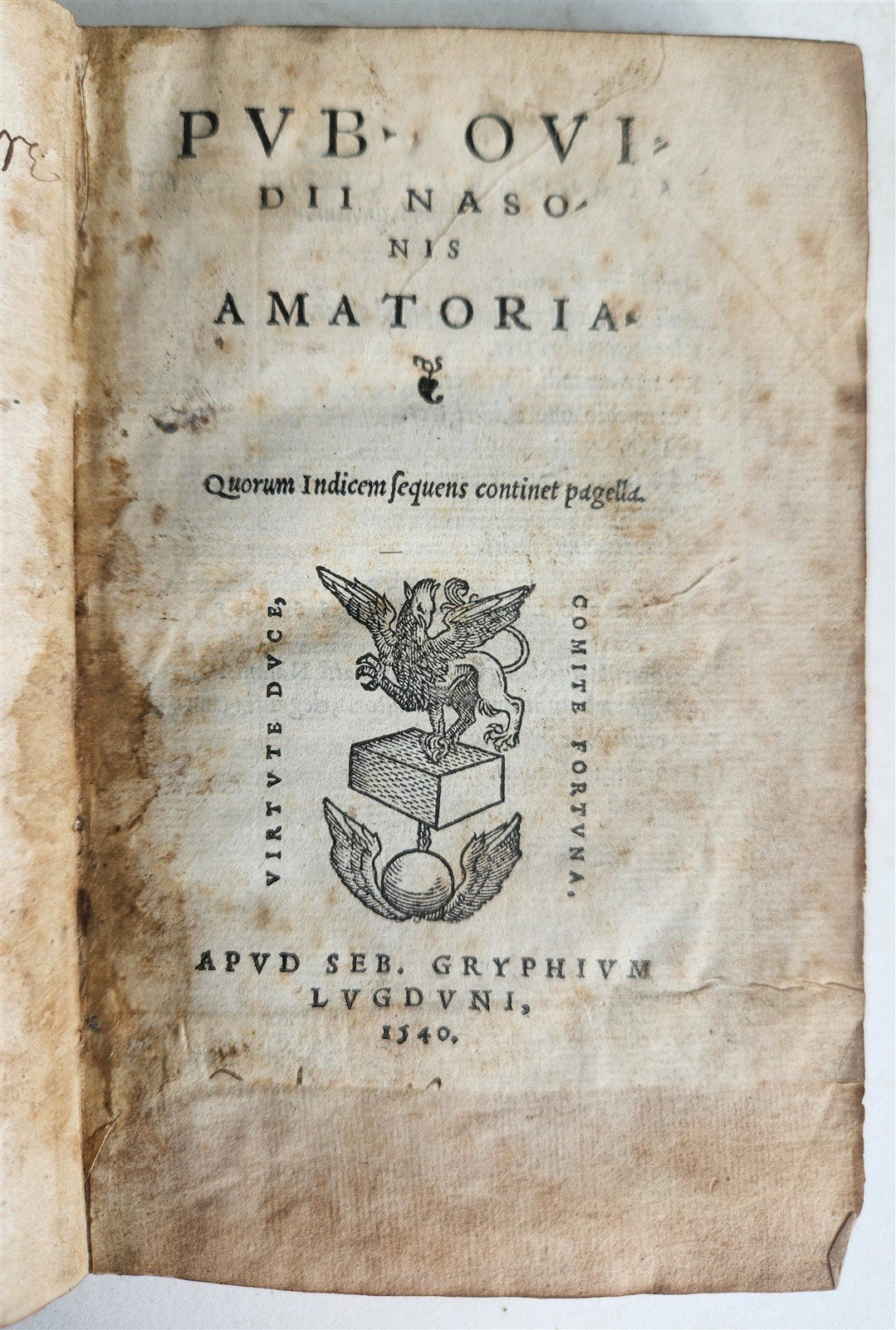 1540 OVID'S LOVE POETRY AMATORIA antique Sebastien Gryphius Press 16th CENTURY