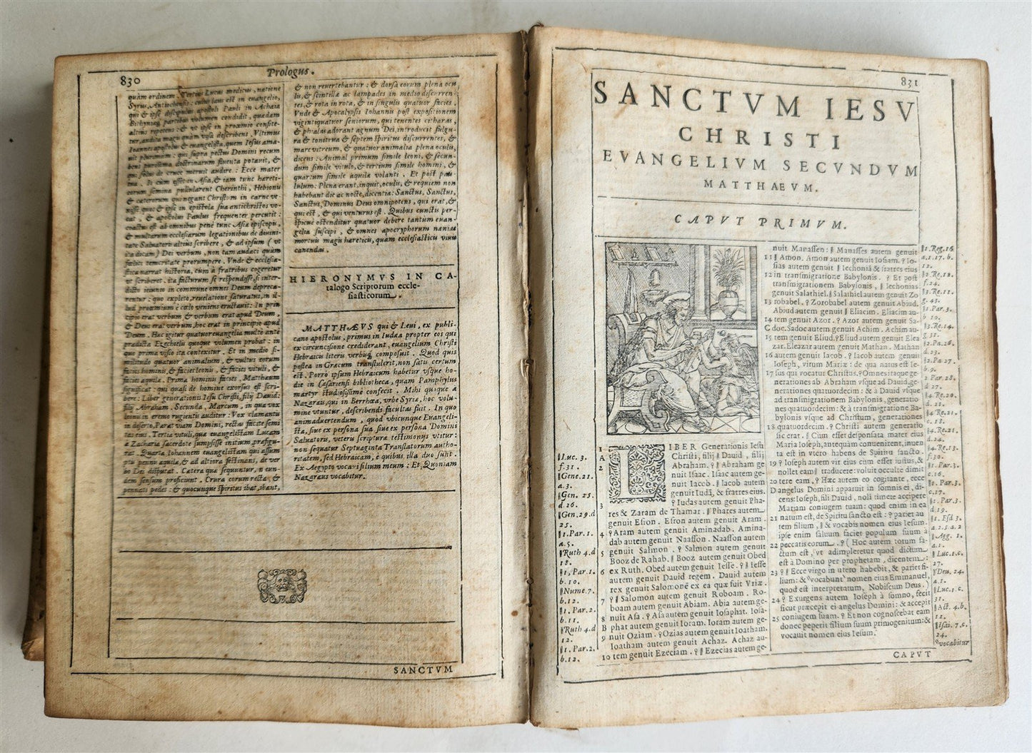 1574 BIBLE in LATIN FULLY ILLUSTRATED w/ NUMEROUS WOODCUTS antique VELLUM BOUND