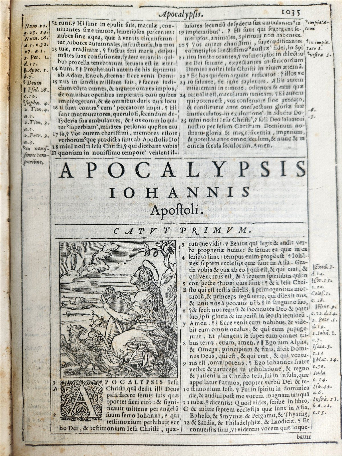 1574 BIBLE in LATIN FULLY ILLUSTRATED w/ NUMEROUS WOODCUTS antique VELLUM BOUND