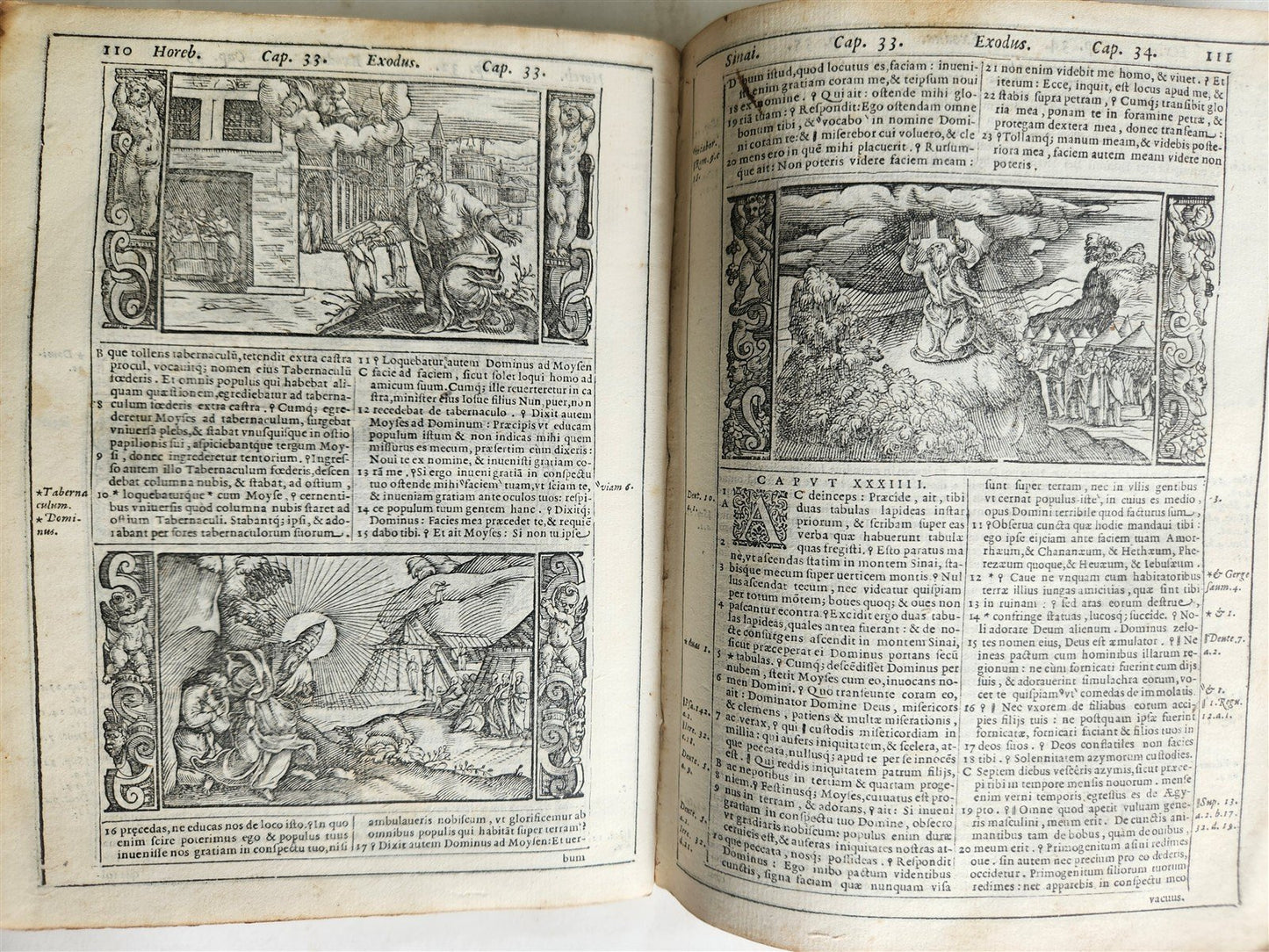 1574 BIBLE in LATIN FULLY ILLUSTRATED w/ NUMEROUS WOODCUTS antique VELLUM BOUND