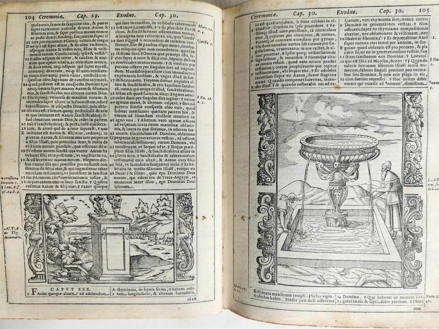 1574 BIBLE in LATIN FULLY ILLUSTRATED w/ NUMEROUS WOODCUTS antique VELLUM BOUND