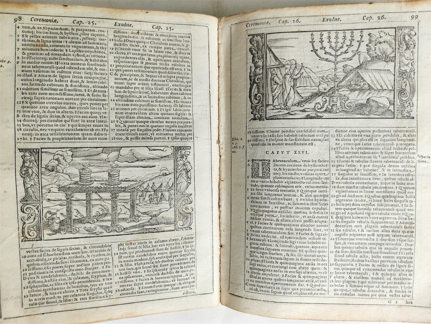 1574 BIBLE in LATIN FULLY ILLUSTRATED w/ NUMEROUS WOODCUTS antique VELLUM BOUND