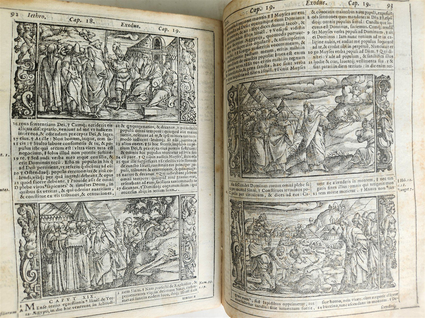 1574 BIBLE in LATIN FULLY ILLUSTRATED w/ NUMEROUS WOODCUTS antique VELLUM BOUND