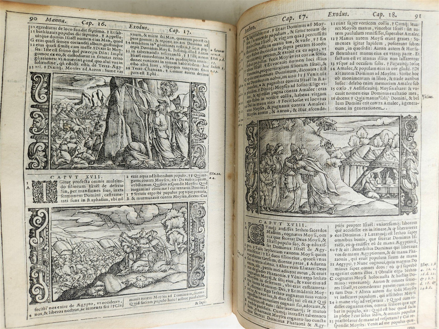 1574 BIBLE in LATIN FULLY ILLUSTRATED w/ NUMEROUS WOODCUTS antique VELLUM BOUND
