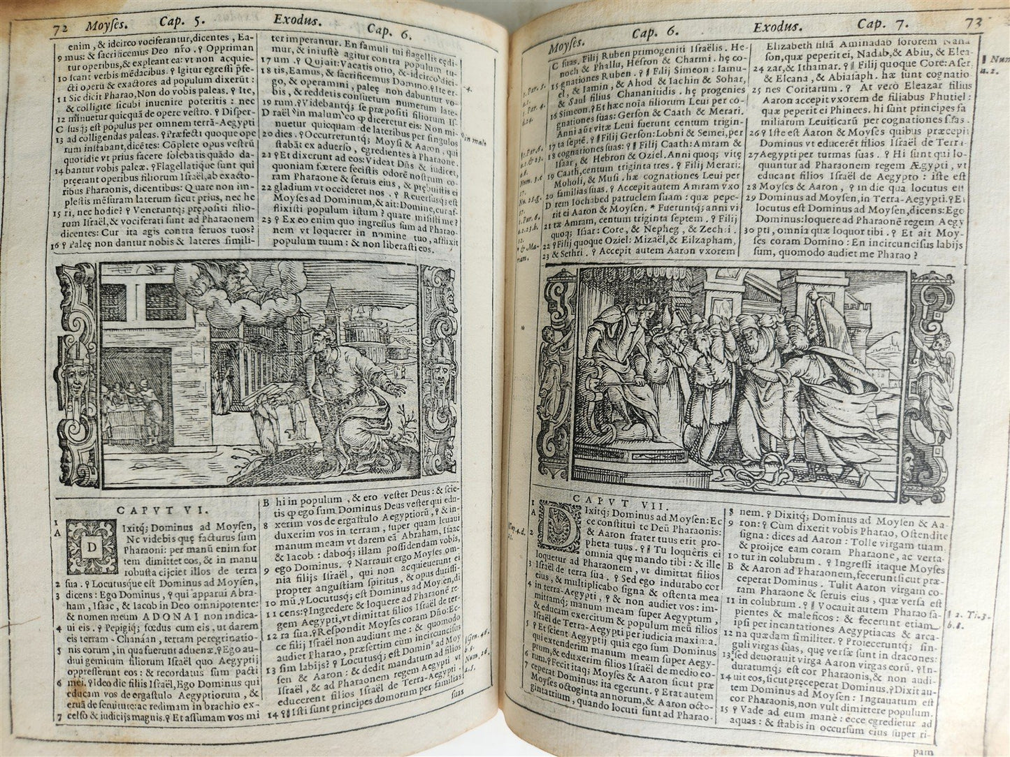 1574 BIBLE in LATIN FULLY ILLUSTRATED w/ NUMEROUS WOODCUTS antique VELLUM BOUND