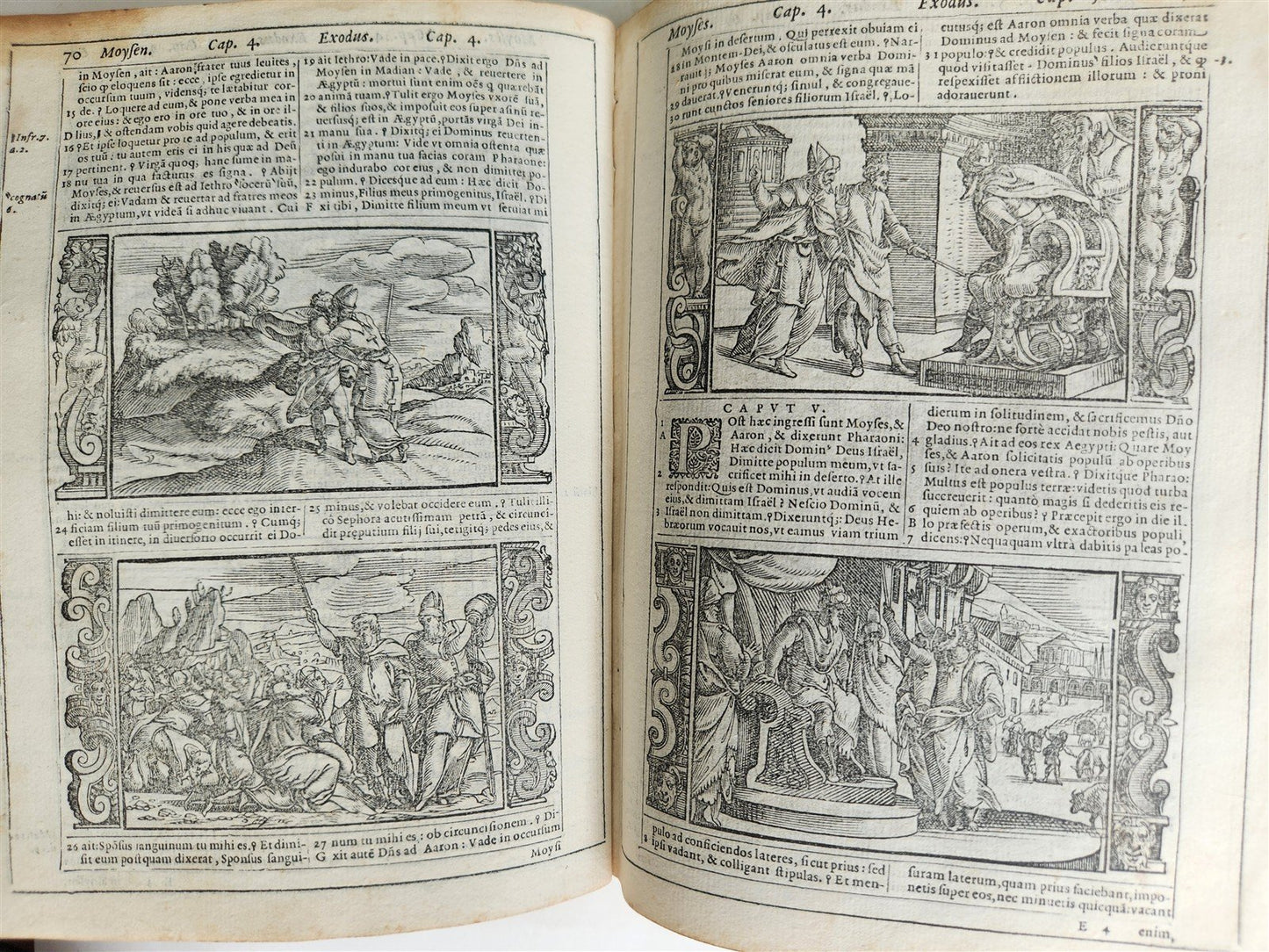 1574 BIBLE in LATIN FULLY ILLUSTRATED w/ NUMEROUS WOODCUTS antique VELLUM BOUND