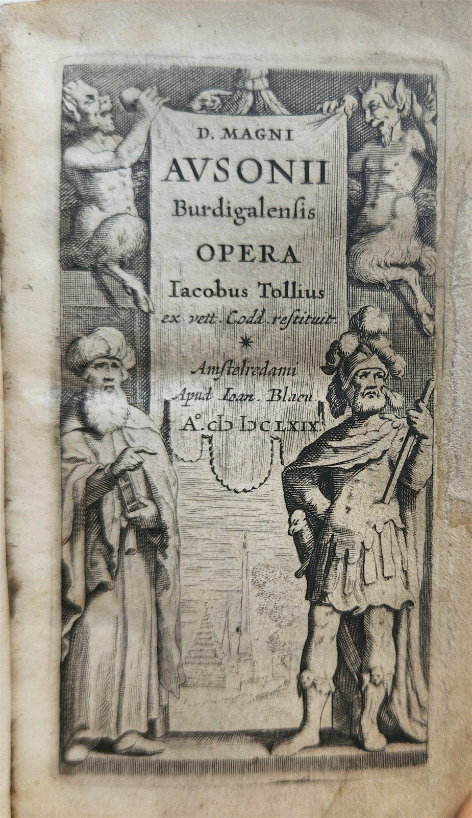 1669 POETRY by 4th century Roman poet Ausonius antique VELLUM BOUND Ioan Blaeu