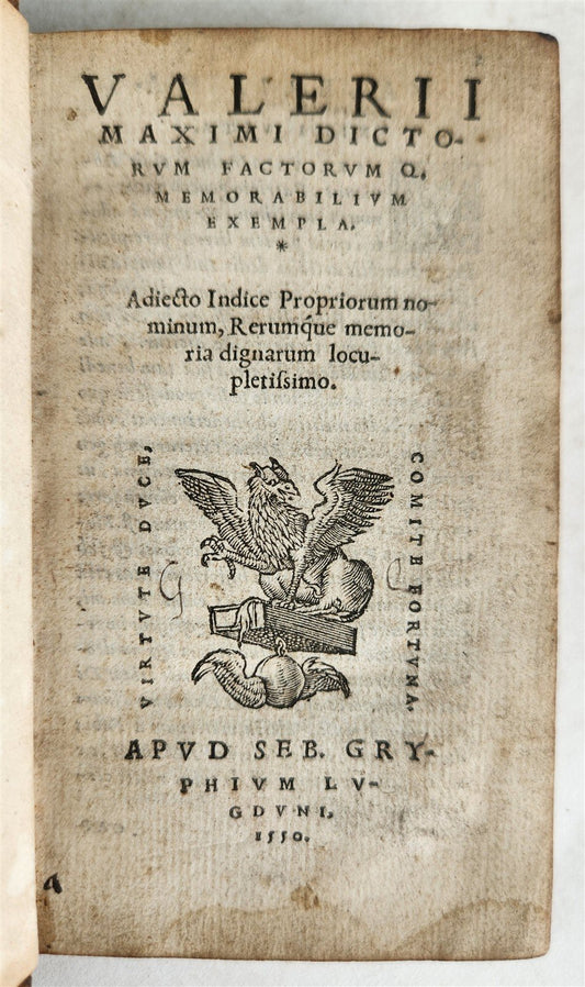 1550 Valerii Maximi dictorum factorumq memorabilium exempla antique 16th CENTURY