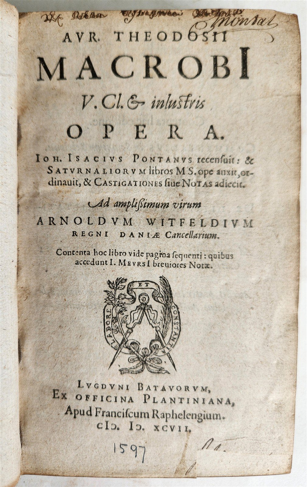1597 MACROBIUS OPERA w/ SATURNALIA antique 16th CENTURY PLANTIN PRESS
