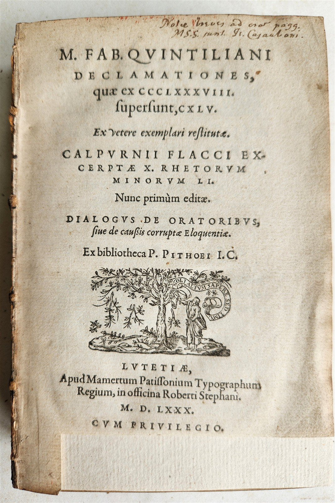 1580 Declamationes by QUINTILLIANUS antique ROBERTI STEPHANI PRESS 16th CENTURY