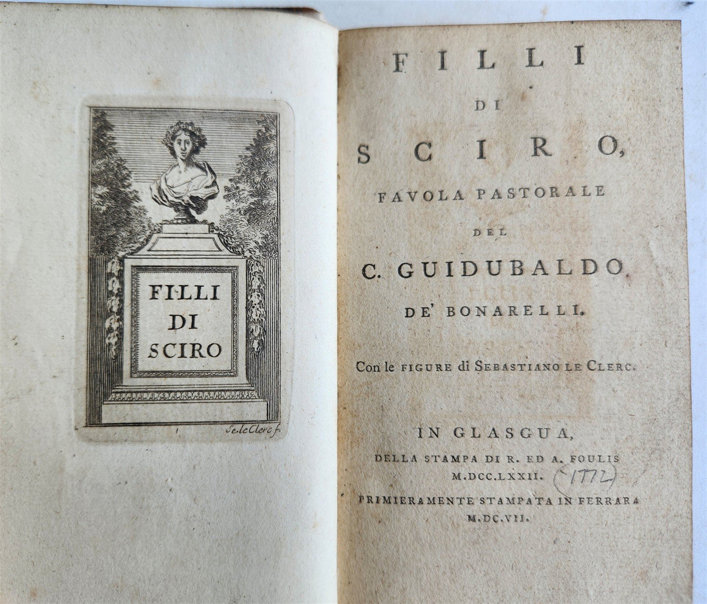 1772 POETRY ILLUSTRATED antique FILLI di SCIRO favola pastorale by C. BONARELLI