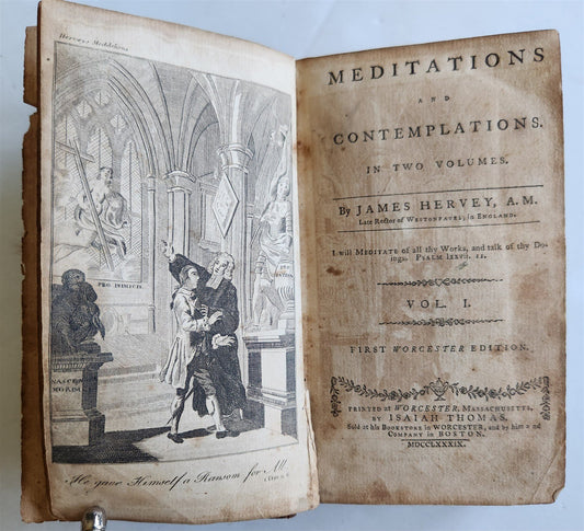 1789 MEDITATIONS and CONTEMPLATIONS antique First Worcester Edition AMERICANA