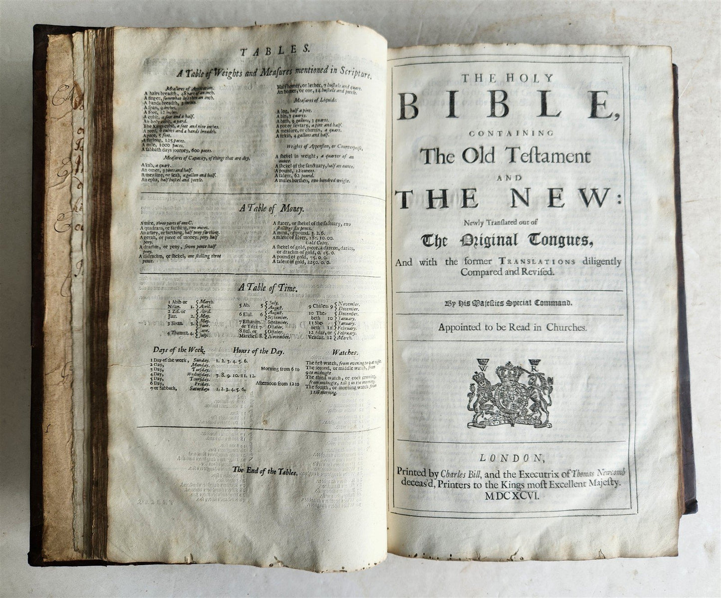 1696 BIBLE in ENGLISH antique MASSIVE FOLIO w/ BOOK OF COMMON PRAYER