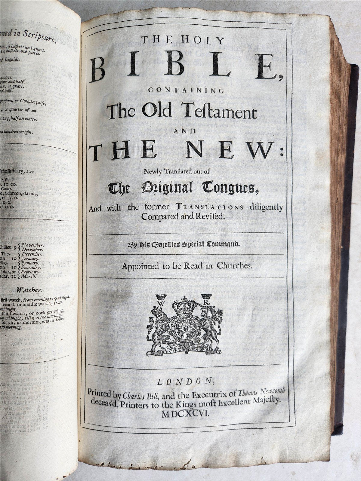 1696 BIBLE in ENGLISH antique MASSIVE FOLIO w/ BOOK OF COMMON PRAYER