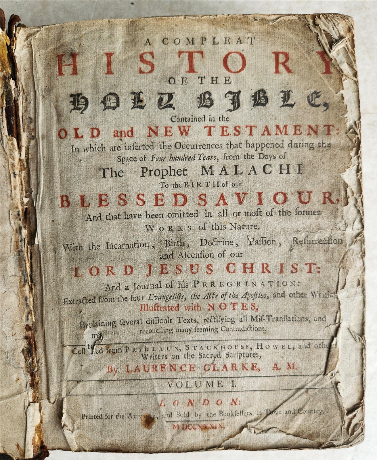 1739 BIBLE HISTORY in ENGLISH antique ILLUSTRATED OLD AND NEW TESTAMENT