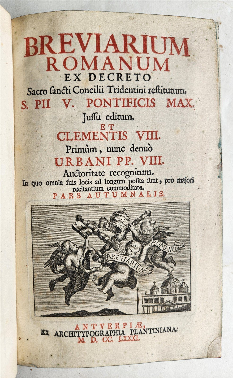1781 BREVIARIUM ROMANUM 'Sacro Sancti Concilii Tridentini' antique PLANTIN PRESS