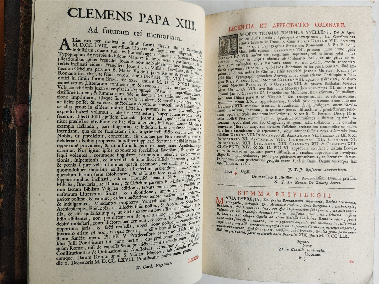 1781 BREVIARIUM ROMANUM 'Sacro Sancti Concilii Tridentini' antique PLANTIN PRESS