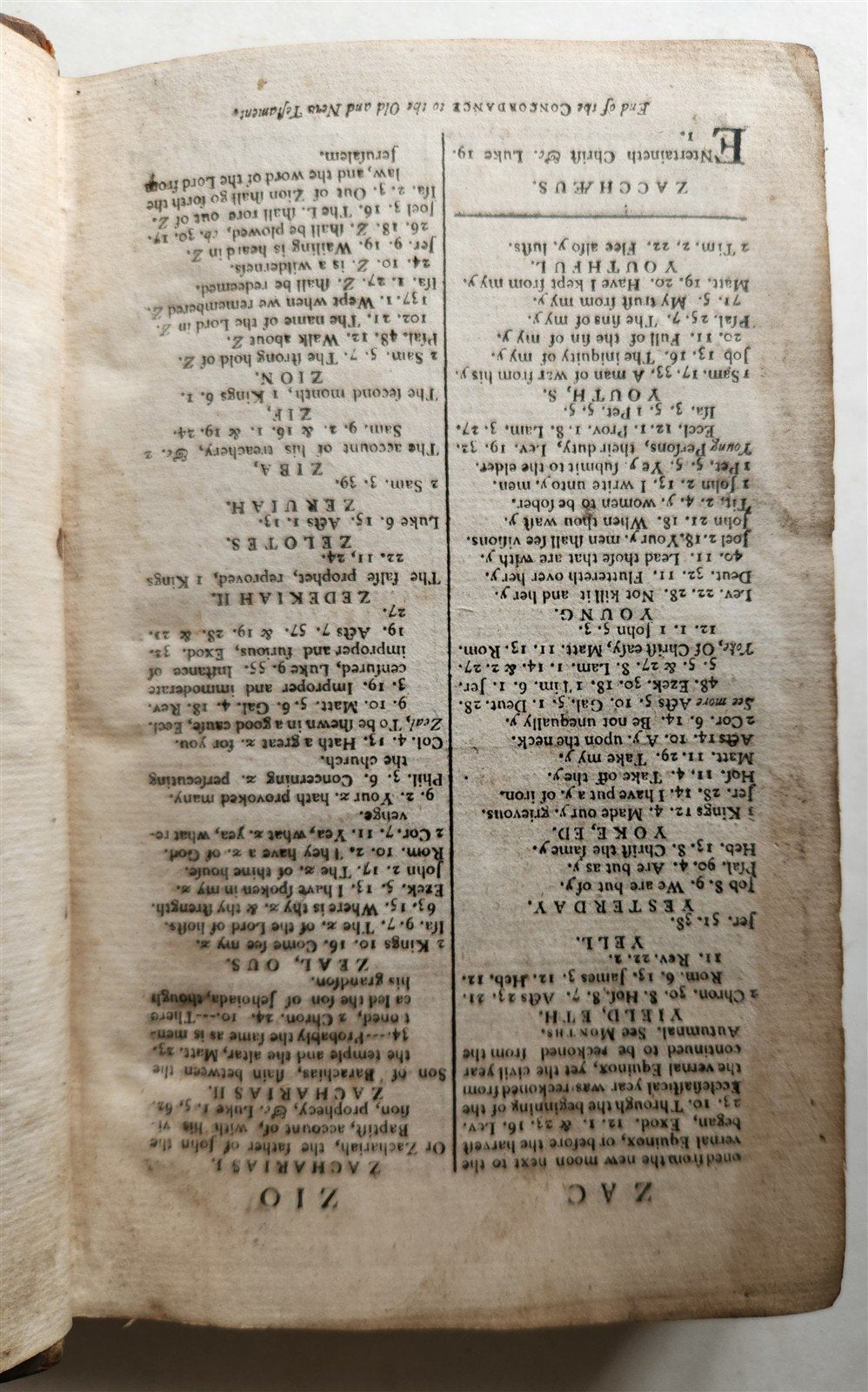 1762 CONCORDANCE to BIBLE HOLY SCRIPTURES of OLD AND NEW TESTAMENT antique