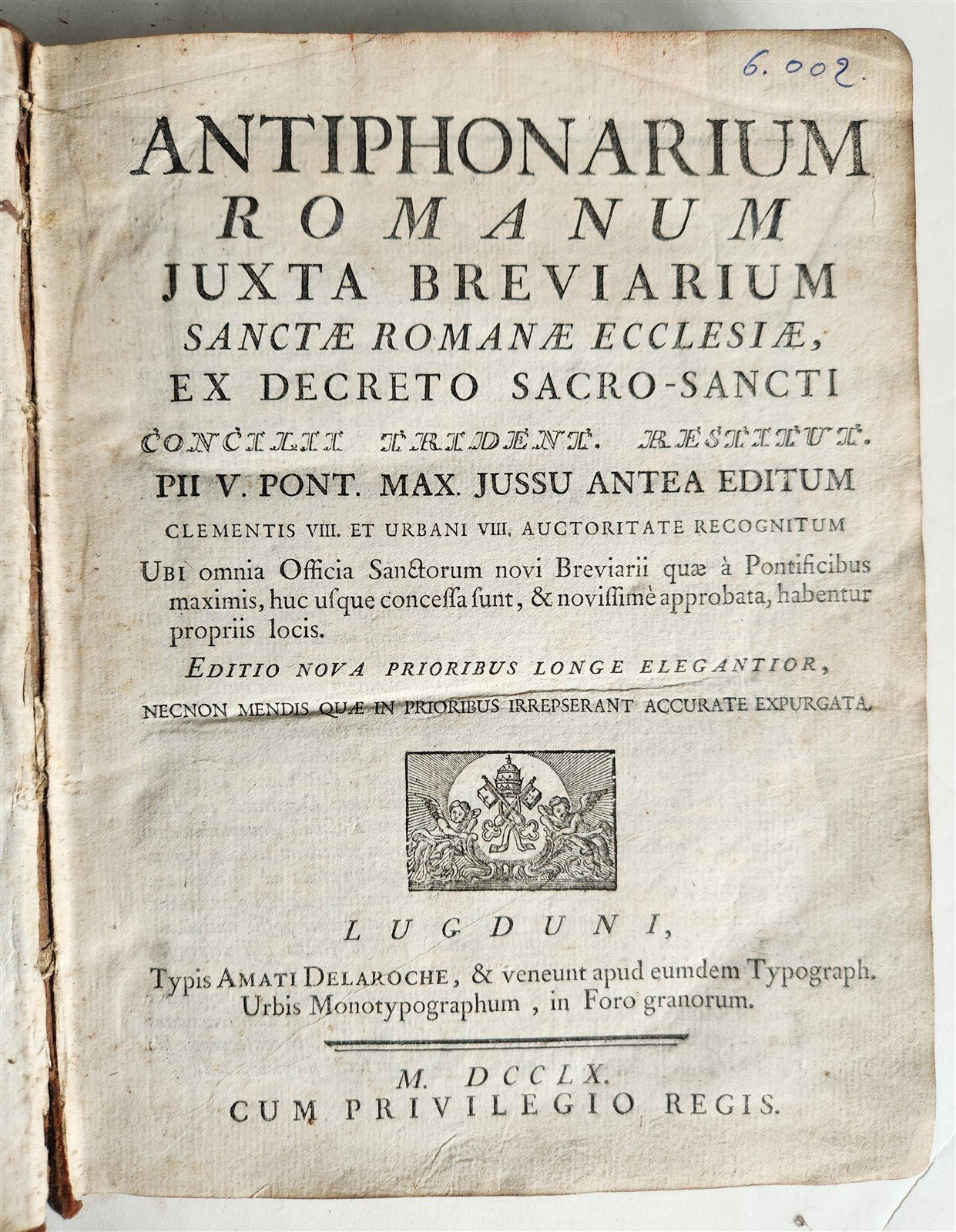 1760 ANTIPHONARIUM ROMANUM BREVIARIUM 'Sacro Sancti Concilii Tridentini' antique