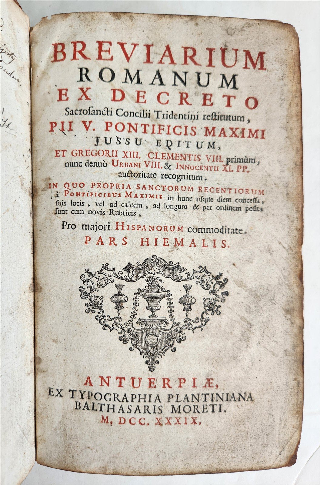 1739 BREVIARIUM ROMANUM 'Sacro Sancti Concilii Tridentini' antique PLANTIN PRESS