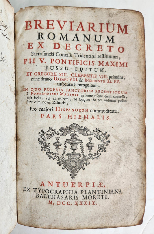 1739 BREVIARIUM ROMANUM 'Sacro Sancti Concilii Tridentini' antique PLANTIN PRESS