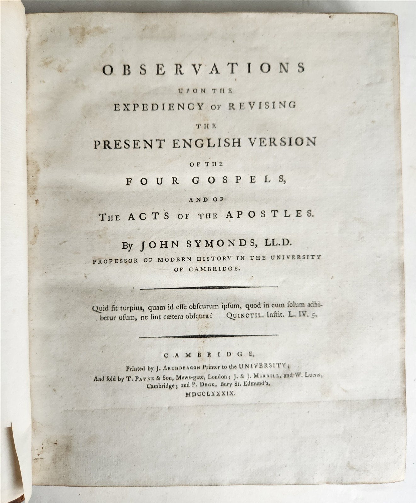 1789 OBSERVATIONS upon EXPEDIENCY of REVISING BIBLE ENGLISH VERSION antique
