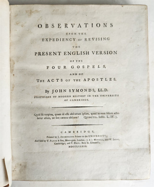 1789 OBSERVATIONS upon EXPEDIENCY of REVISING BIBLE ENGLISH VERSION antique