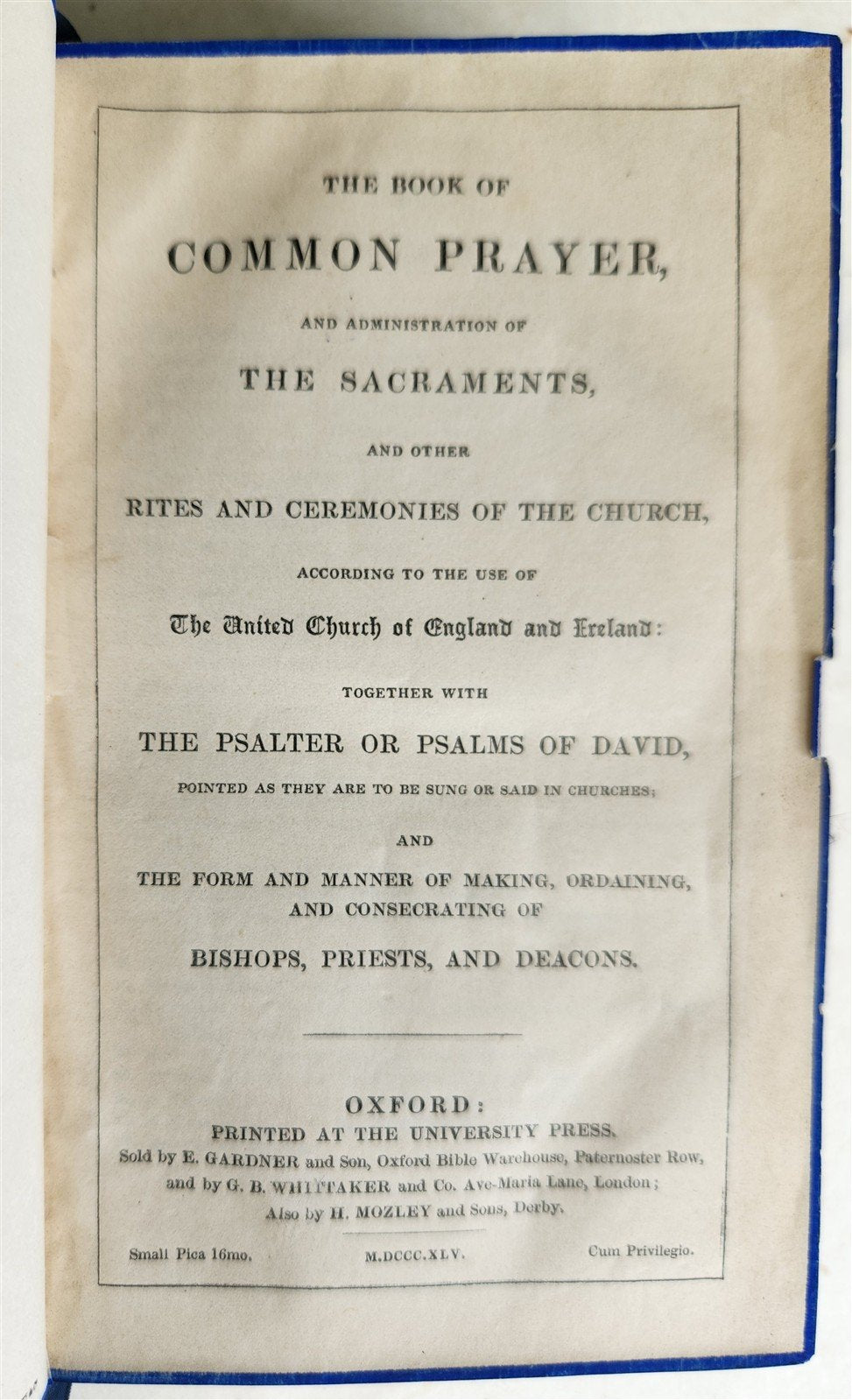 1845 BOOK OF COMMON PRAYER in ENGLISH w/ PSALMS of DAVID ANTIQUE FINE BINDING