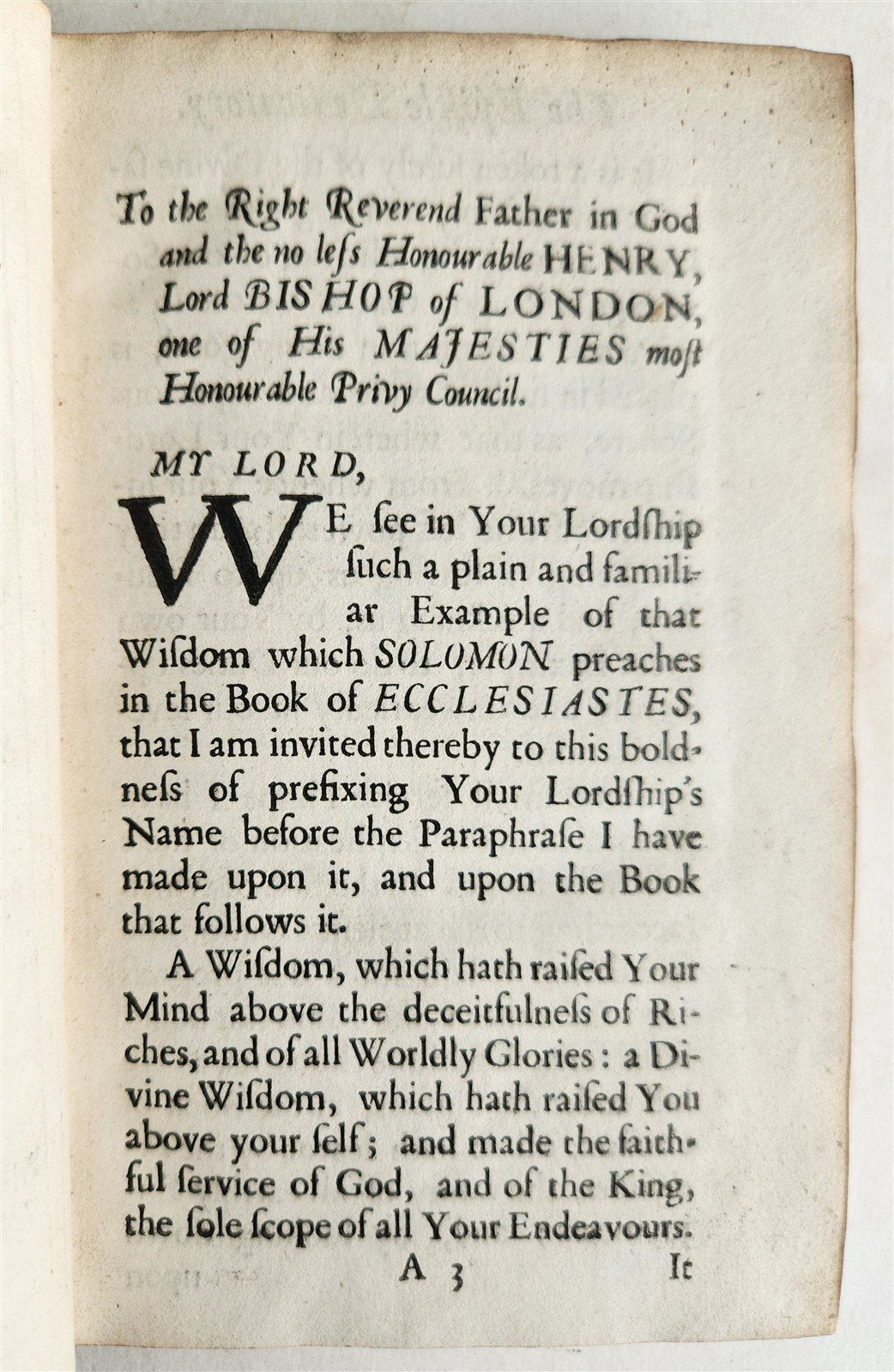1685 PARAPHRASE upon BOOKS of ECCLESIATES & SONG of SOLOMON in English ANTIQUE