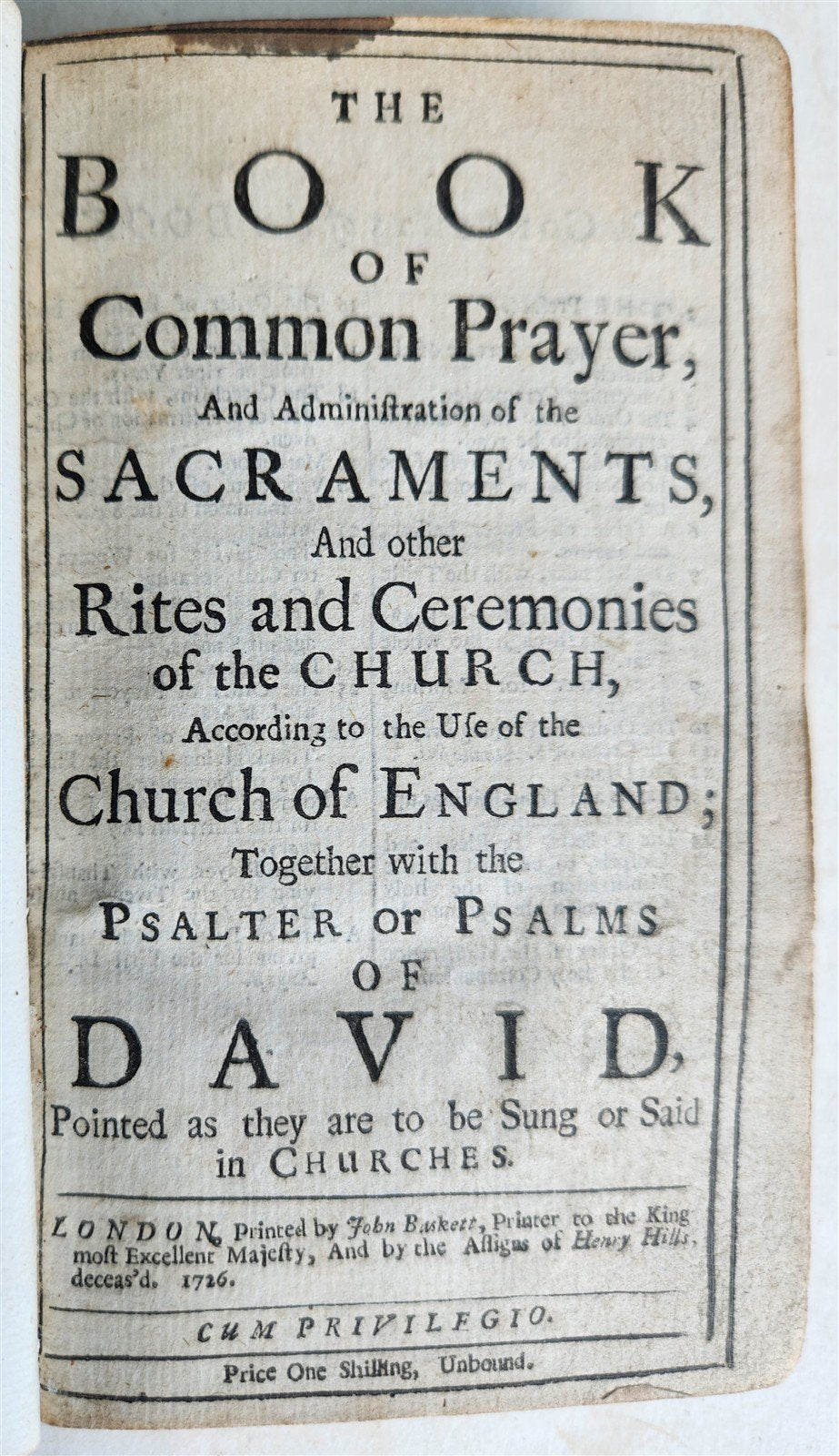 1726 BOOK OF COMMON PRAYER in ENGLISH antique ILLUSTRATED