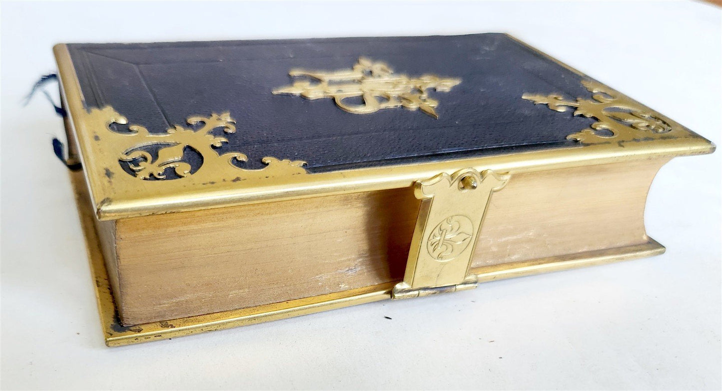 1880s BOOK OF COMMON PRAYER in ENGLISH antique FINE BINDING DECORATED with BRASS