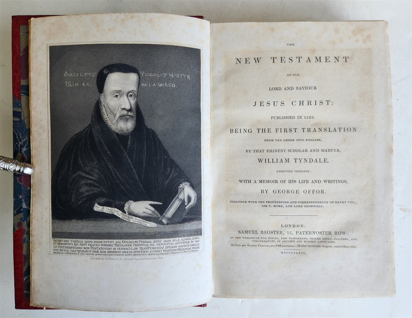 1836 BIBLE in ENGLISH by WILLIAM TYNDALE NEW TESTAMENT antique
