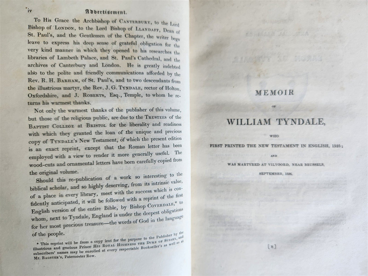 1836 BIBLE in ENGLISH by WILLIAM TYNDALE NEW TESTAMENT antique