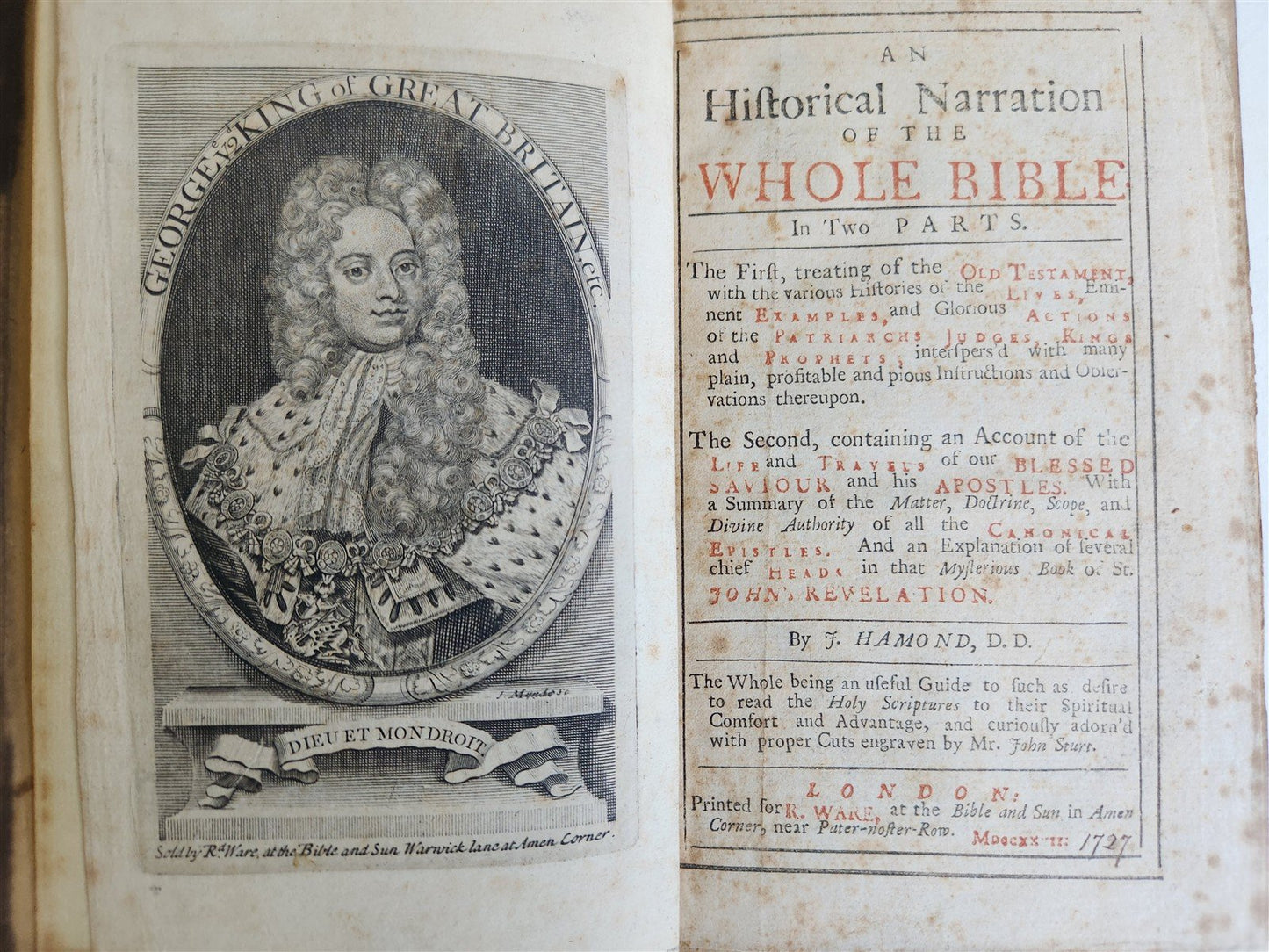 1727 BIBLE'S HISTORICAL NARRATION antique ILLUSTRATED