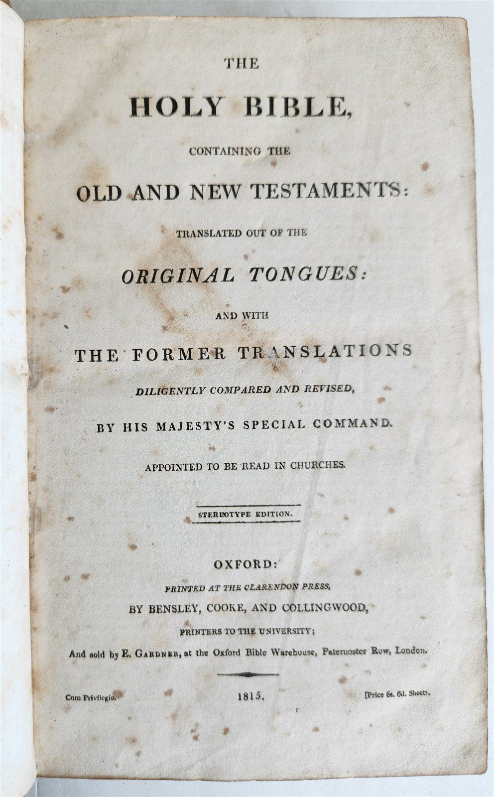 1815 BIBLE in ENGLISH OLD and NEW TESTAMENTS antique OXFORD