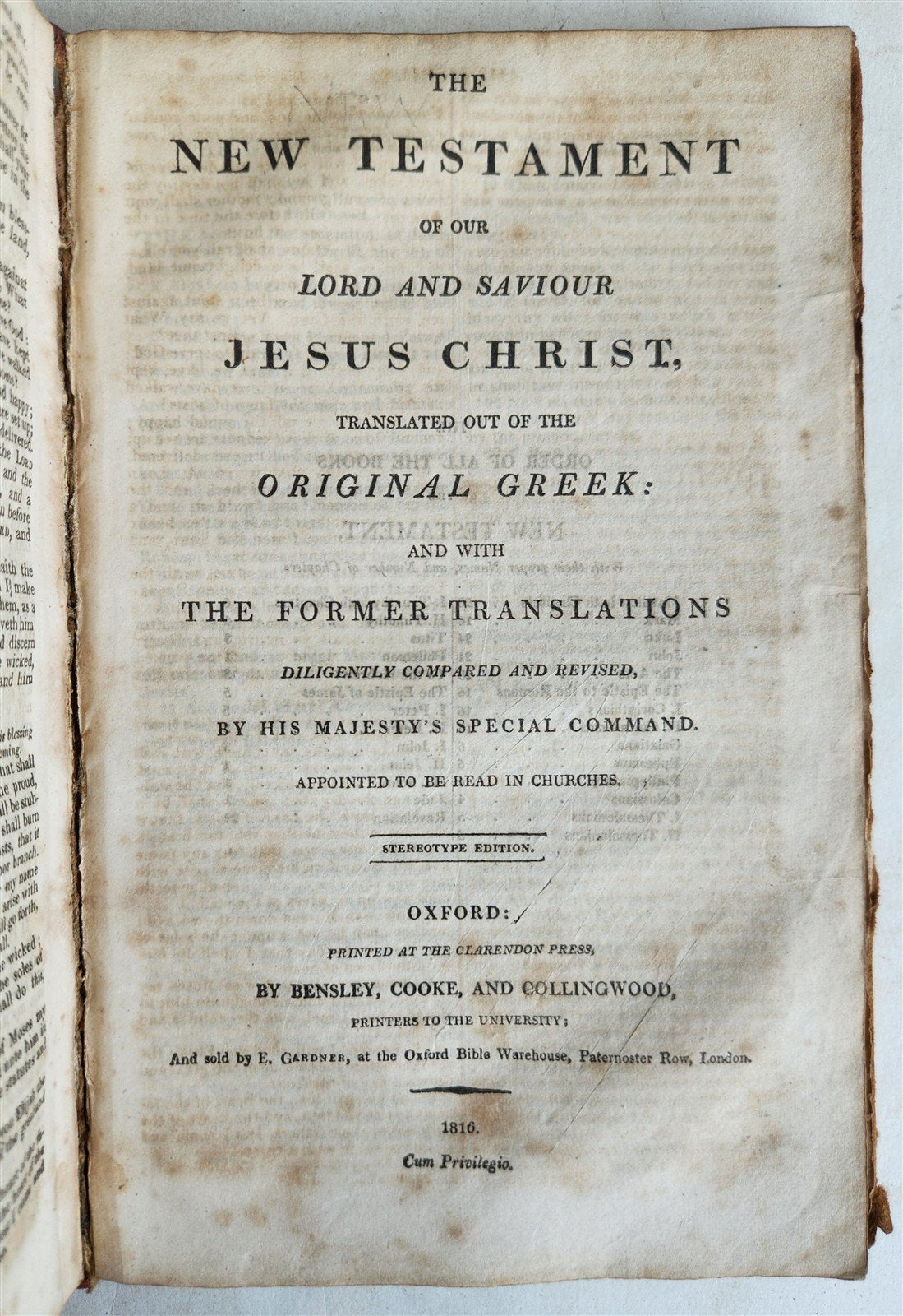 1815 BIBLE in ENGLISH OLD and NEW TESTAMENTS antique OXFORD