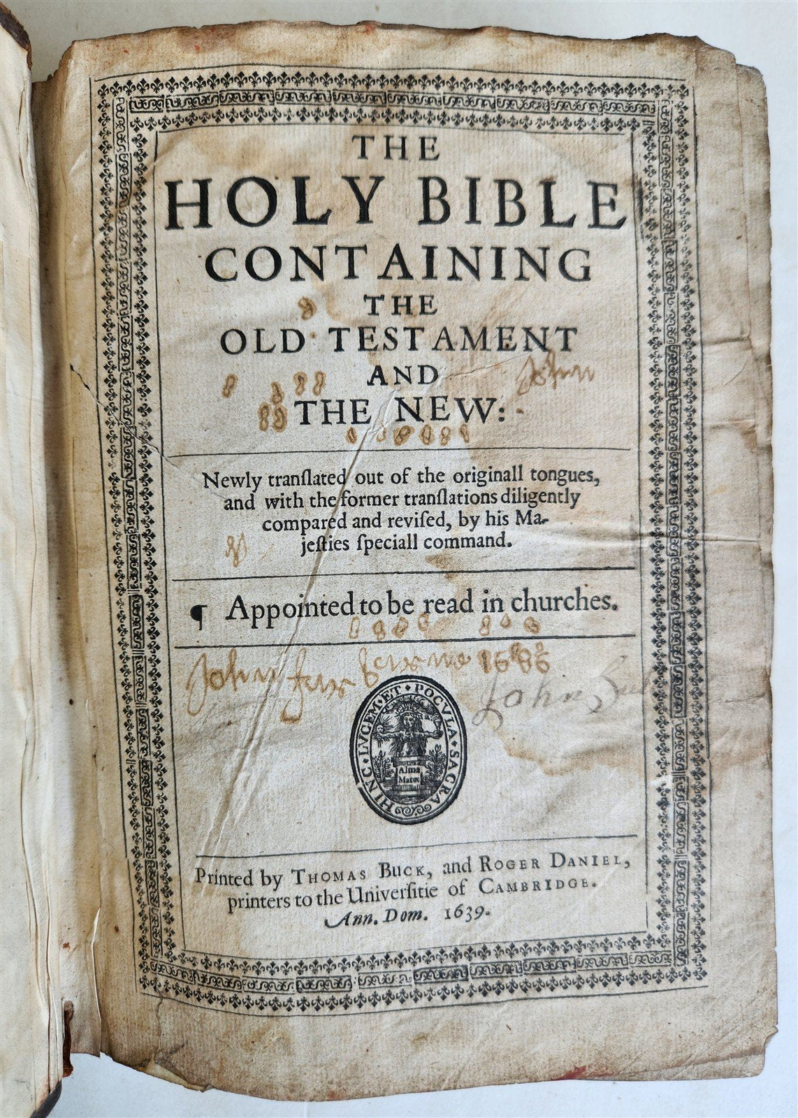 1639 BIBLE in ENGLISH OLD and NEW TESTAMENTS antique CAMBRIDGE