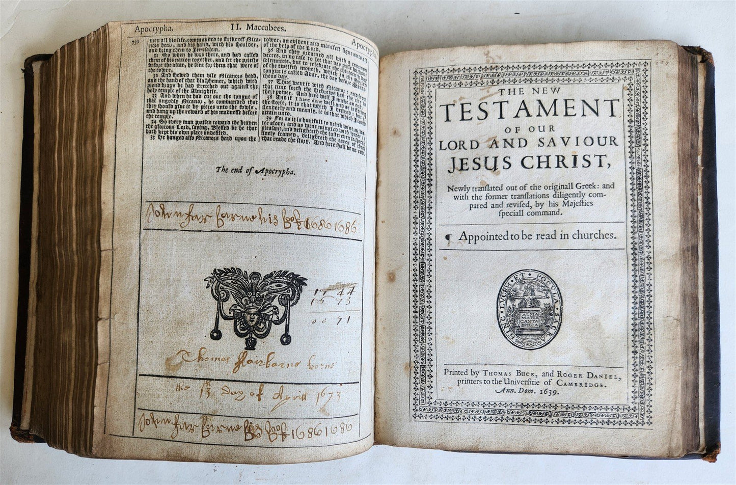 1639 BIBLE in ENGLISH OLD and NEW TESTAMENTS antique CAMBRIDGE