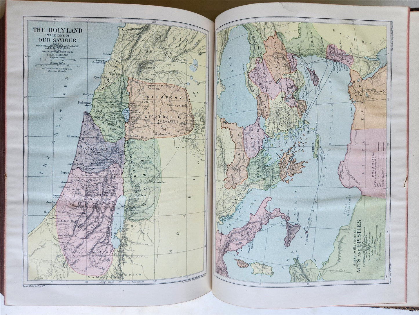 1914 BIBLE in ENGLISH OLD and NEW TESTAMENTS antique FOLIO illustrated w/ MAPS