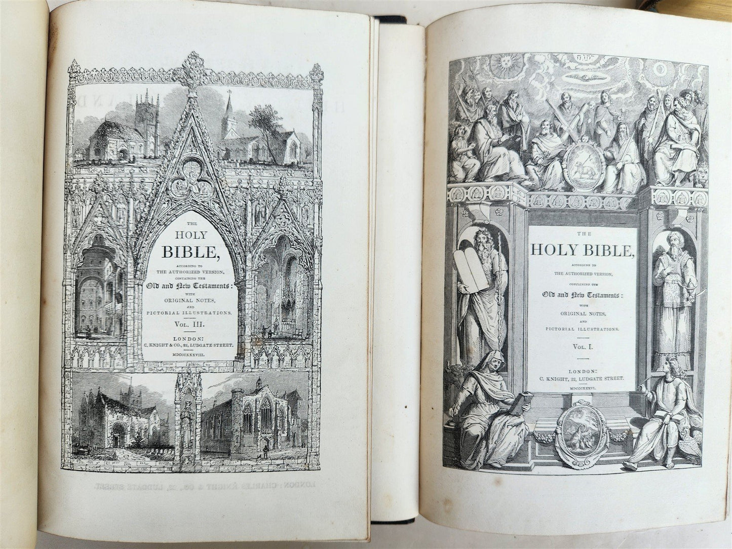 1836 BIBLE in ENGLISH 3 volumes OLD and NEW TESTAMENTS antique ILLUSTRATED