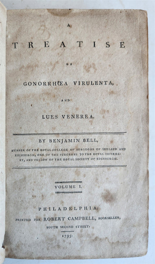 1795 Treatise on Gonorrhœa Virulenta & Lues Venerea antique 1st AMERICAN EDITION