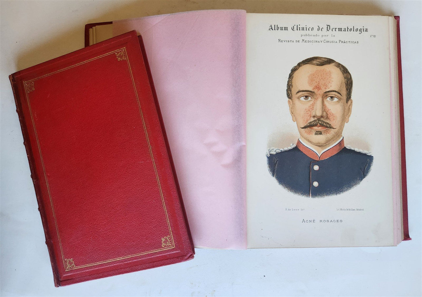 1886 DERMATOLOGY ILLUSTRATED w/ 64 COLOR PLATES 2 VOLUMES in SPANISH antique