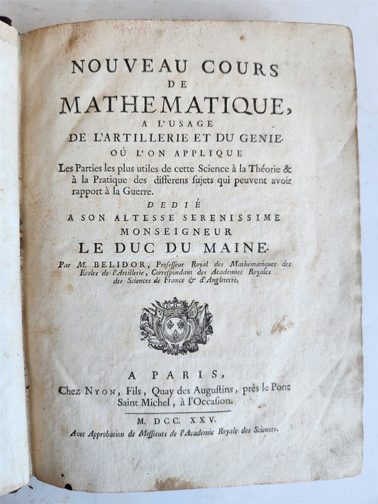 1725 MATHEMATICS ILLUSTRATED w/ 34 FOLDING PLATES antique Cours de Mathematique
