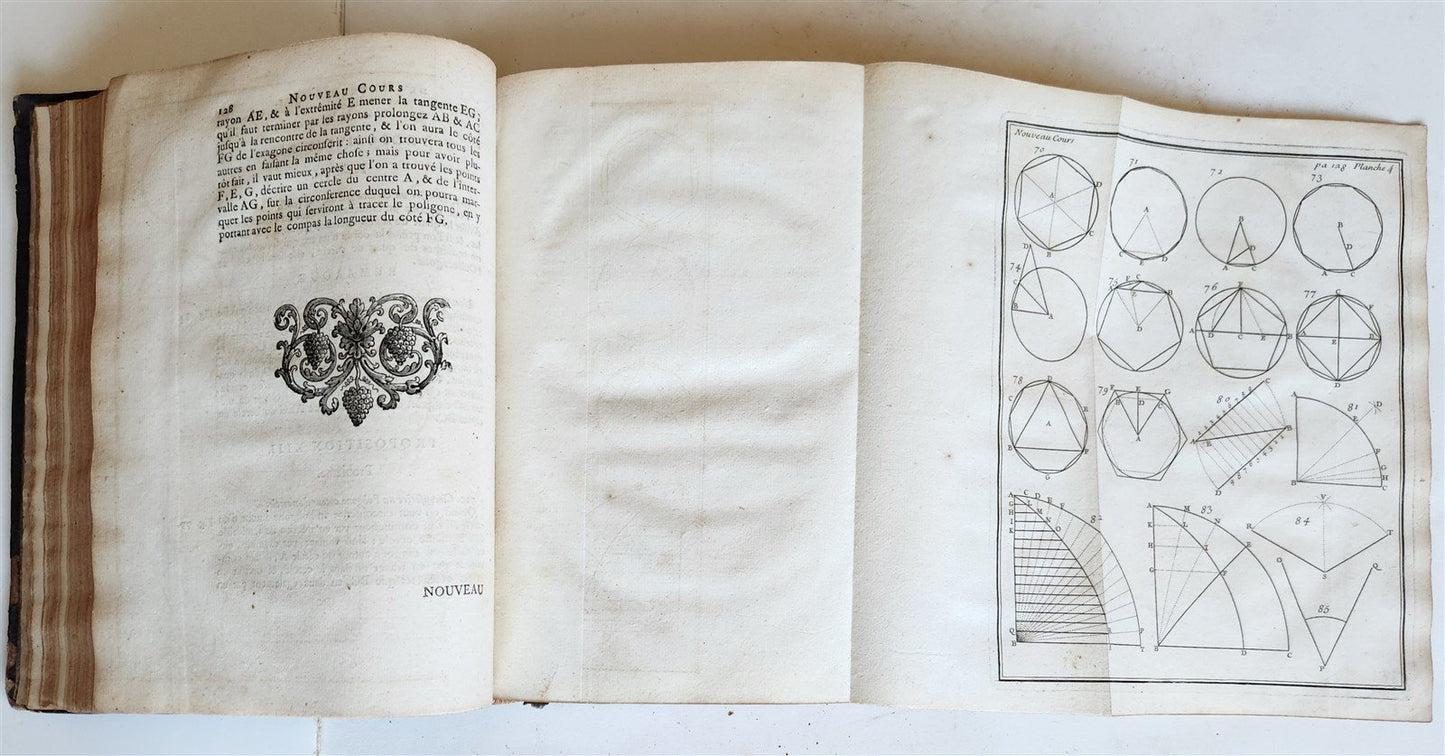 1725 MATHEMATICS ILLUSTRATED w/ 34 FOLDING PLATES antique Cours de Mathematique