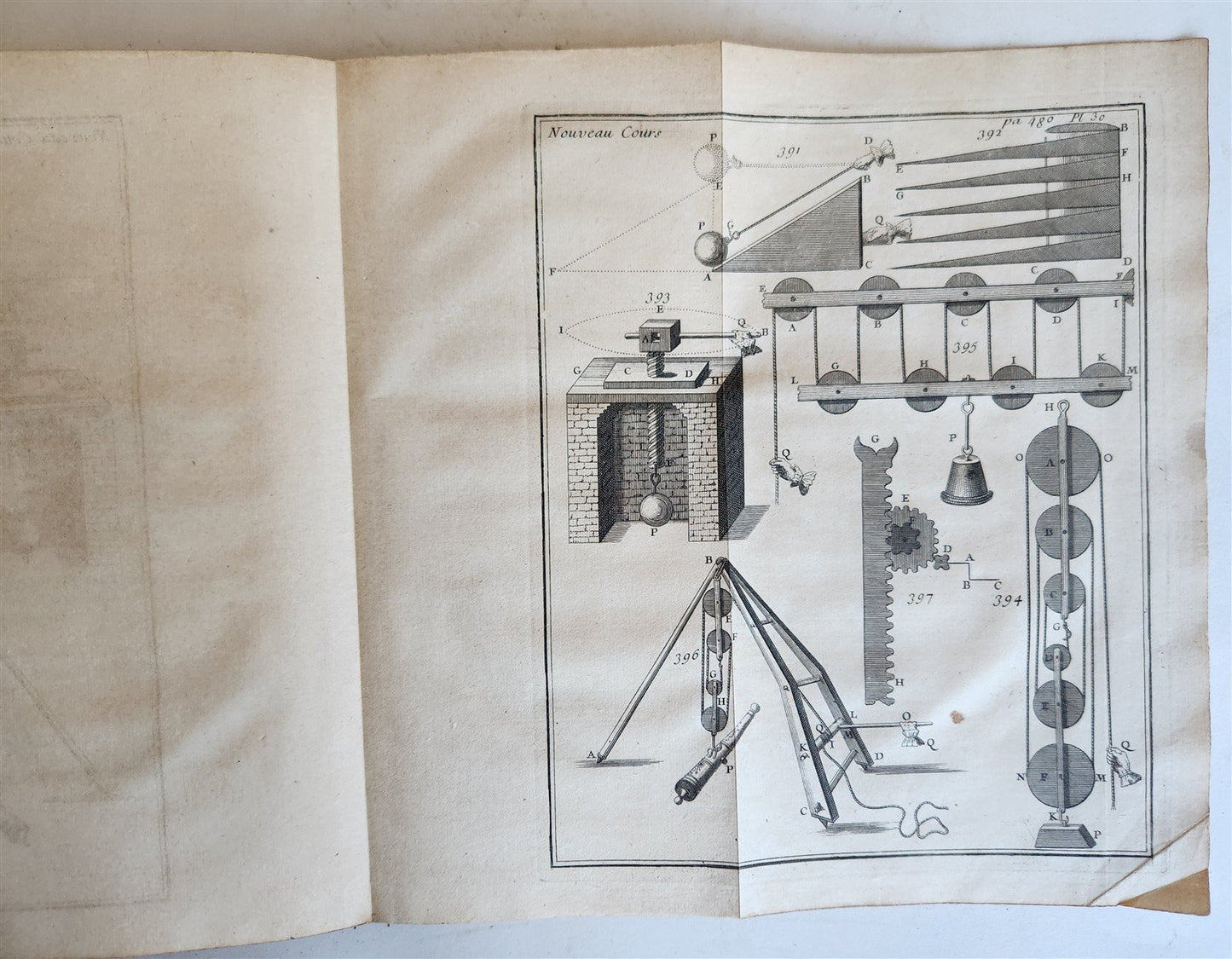 1725 MATHEMATICS ILLUSTRATED w/ 34 FOLDING PLATES antique Cours de Mathematique
