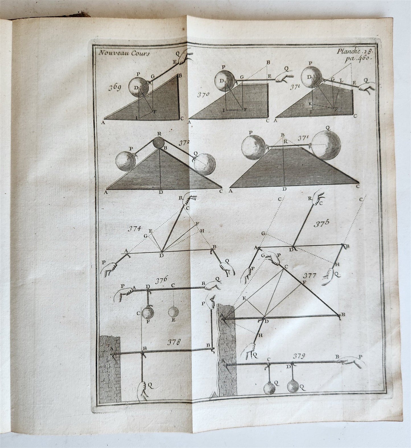 1725 MATHEMATICS ILLUSTRATED w/ 34 FOLDING PLATES antique Cours de Mathematique
