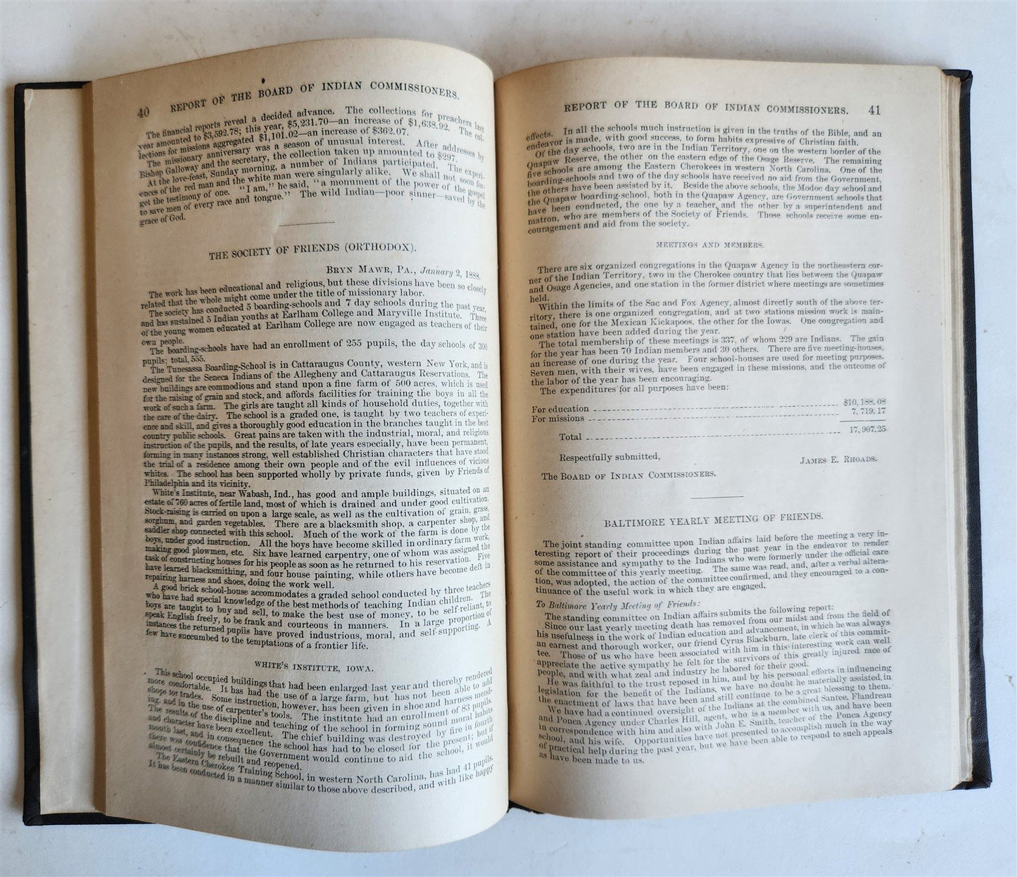 1887 REPORT of BOARD of INDIAN COMMISSIONERS antique w/ MAP of RESERVATIONS