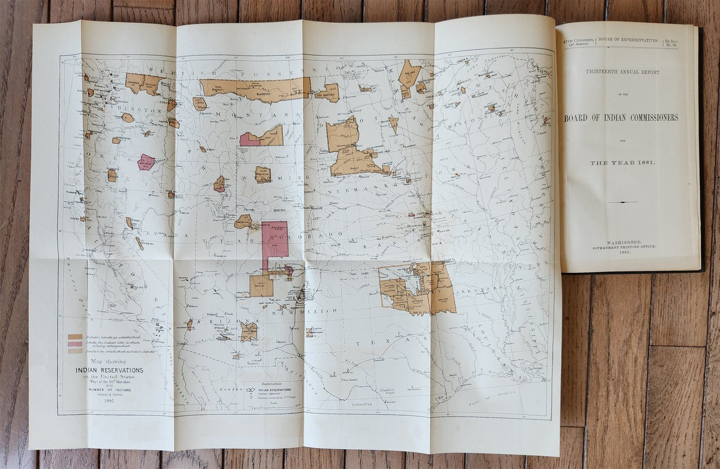 1881 REPORT of BOARD of INDIAN COMMISSIONERS antique w/ MAP of RESERVATIONS